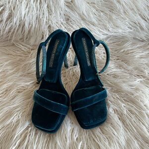 Tamara Mellon rhinestone velvet ankle strap heels